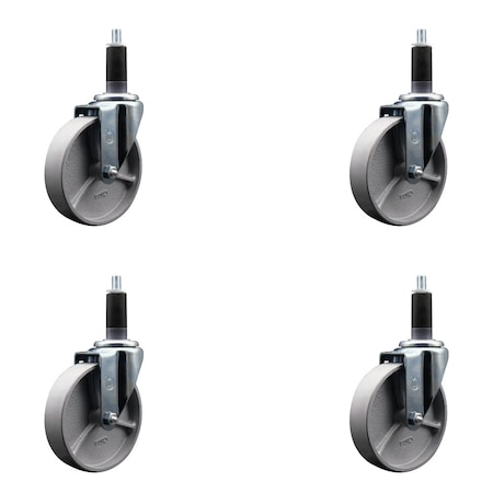 Service Caster 5'' Semi Steel Wheel Swivel 1-1/8'' Expanding Stem Caster Set, 4PK SCC-EX20S515-SSR-118-4
